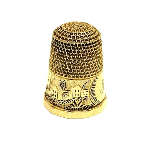 Sewing Thimble Size 8 14k Gold 4.6 Grams Antique Engraved Estate Jewelry - Picture 6 of 12